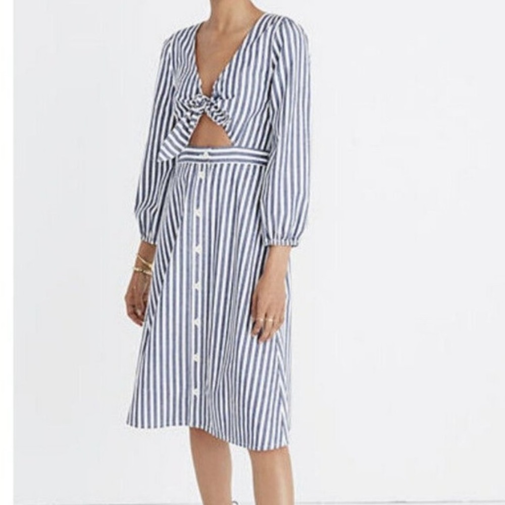 Madewell shimmer stripe tie front midi dress size 8